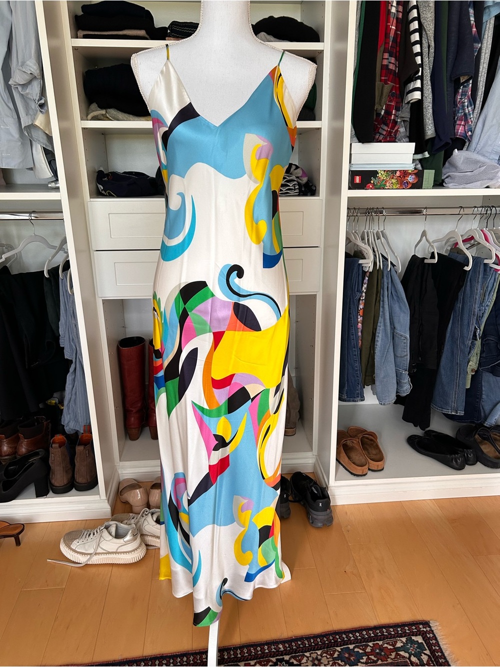Slip Maxi Dress with Multicolor Abstract Print